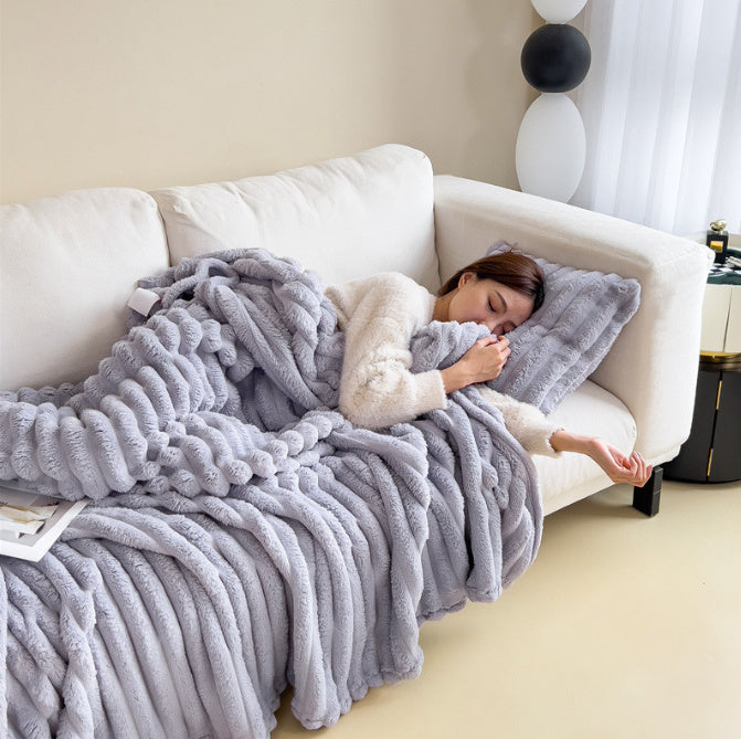 Super Soft Bubble Velvet Warm Faux Rabbit Fur Style Thick Blanket Throw | 10 Colours & 6 Sizes