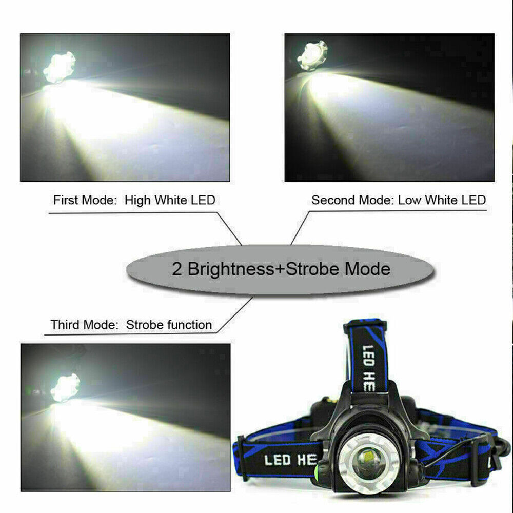 T6 Headlamp Rechargeable 350000LM LED Zoom Headlight Head Torch USB Line New UK - ScentiMelti Home Fragrance, Beauty & Gifts UK