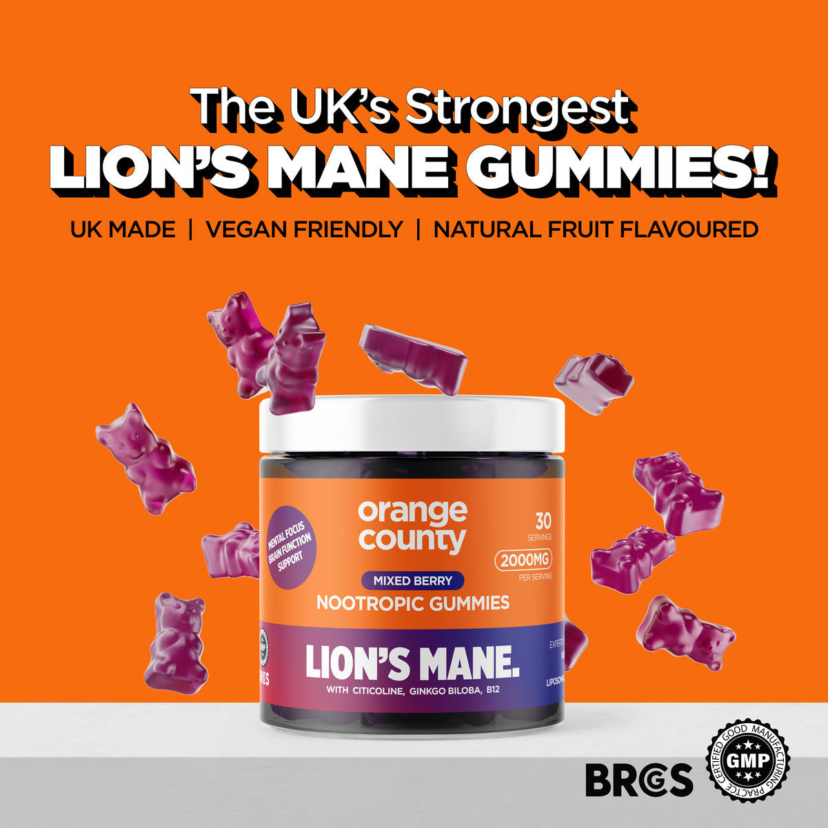 Lion's Mane Cognitive Boost Gummies: 2000mg (Serving) Mixed Berry Flavour | 30 Servings. - ScentiMelti Home Fragrance, Beauty & Gifts UK