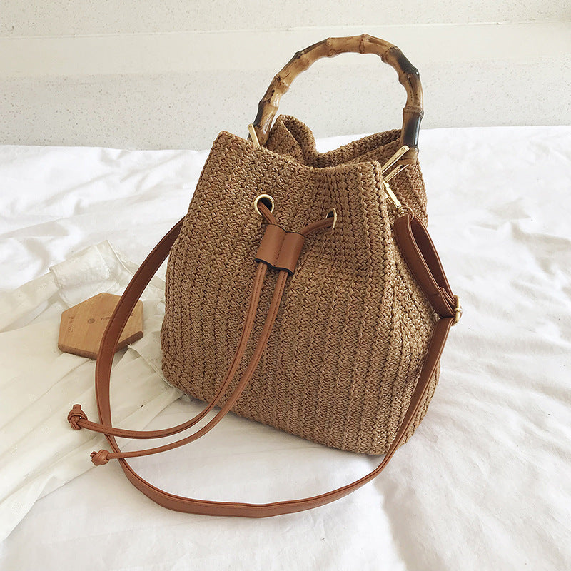 Bobbi Straw Bamboo Bucket Women's Holiday Vacation Summer Bag | 3 Colours