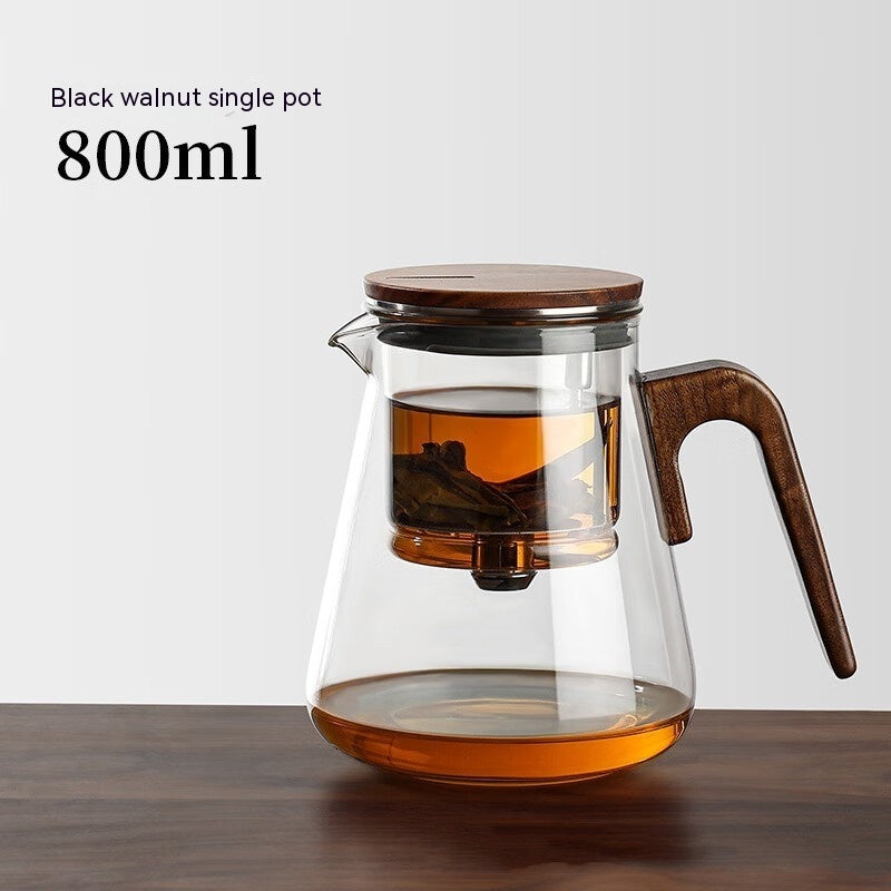 One-Click Filtering Walnut Full Glass Liner Teapot | Elegant Brewing Solution