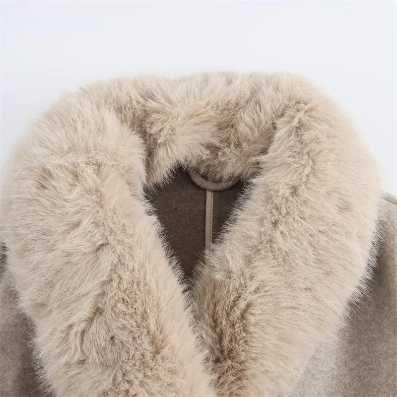 Layla Faux Fur Collar Woolen Style Oatmeal Beige Coat