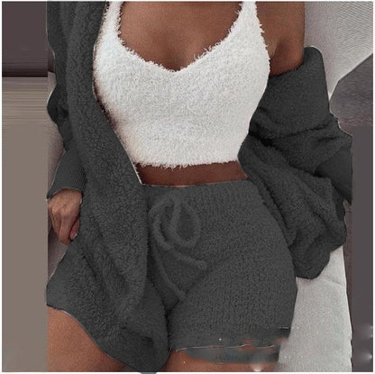 Three Piece Fashionable Ladies Fleece Loungewear Set