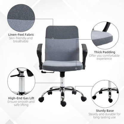 Office Chair gaming chair Linen Fabric Swivel Computer Desk Chair Home Study Adjustable Chair with Wheels, Grey - ScentiMelti Home Fragrance, Beauty & Gifts UK