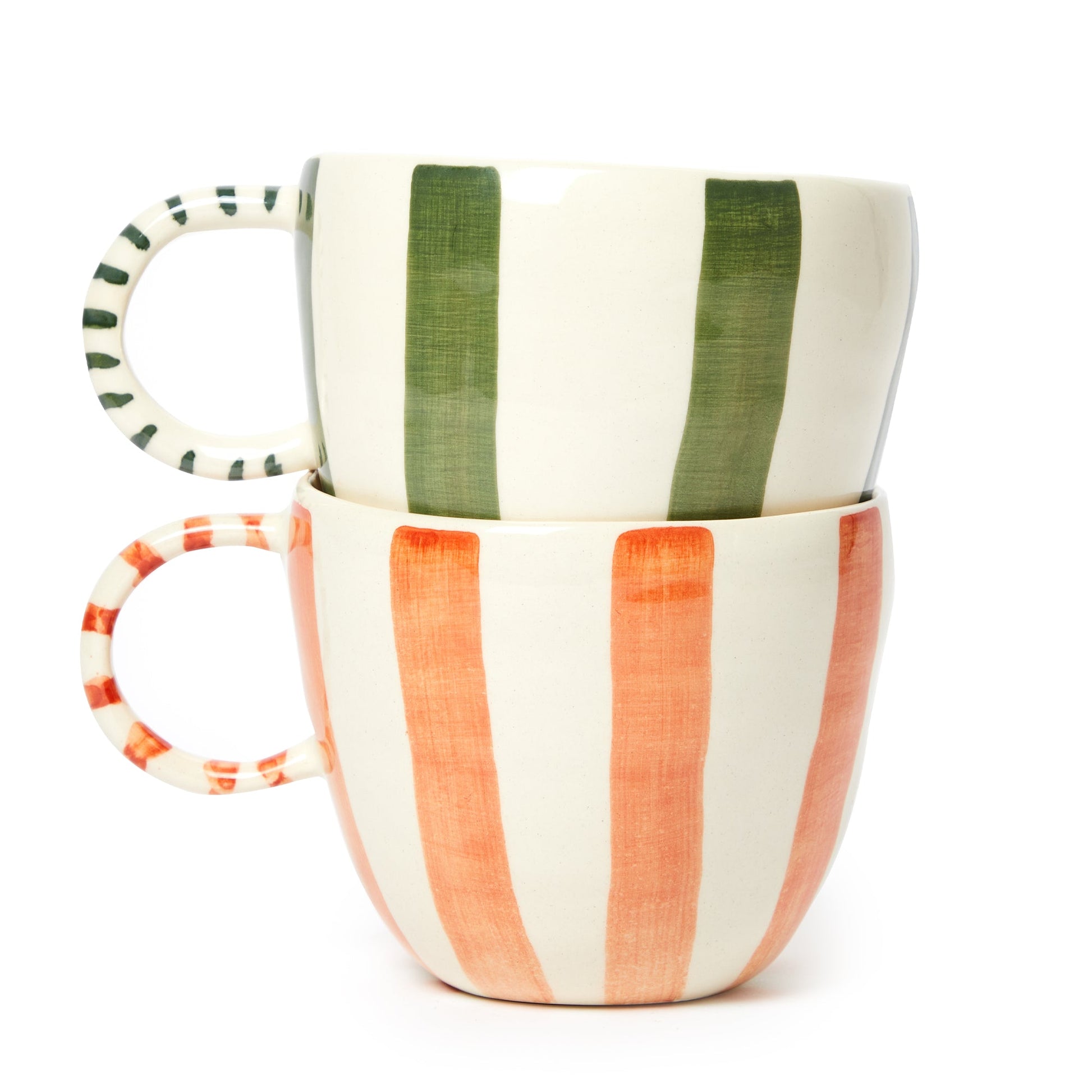 Striped Stoneware Mug Coral - ScentiMelti Home Fragrance, Beauty & Gifts UK