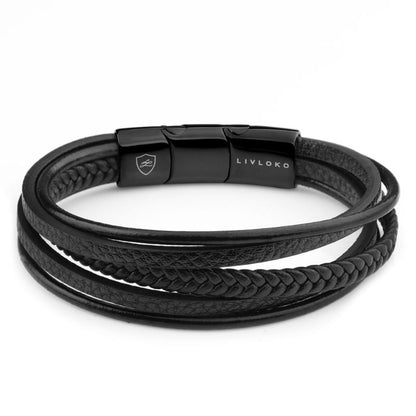 Men's Black Leather Bracelet with Braided Detail - ScentiMelti Home Fragrance, Beauty & Gifts UK