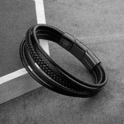 Men's Black Leather Bracelet with Braided Detail - ScentiMelti Home Fragrance, Beauty & Gifts UK