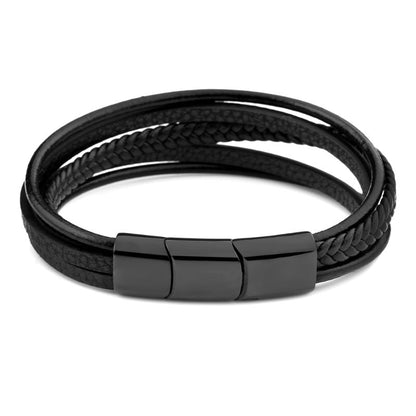 Men's Black Leather Bracelet with Braided Detail - ScentiMelti Home Fragrance, Beauty & Gifts UK