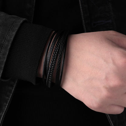 Men's Black Leather Bracelet with Braided Detail - ScentiMelti Home Fragrance, Beauty & Gifts UK