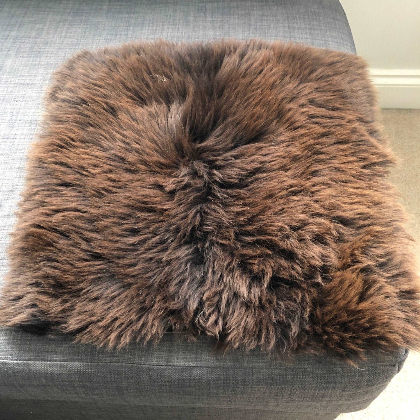 100% Real Eco Sheepskin Seat Pad British Square 37cm Natural Brown - ScentiMelti Home Fragrance, Beauty & Gifts UK