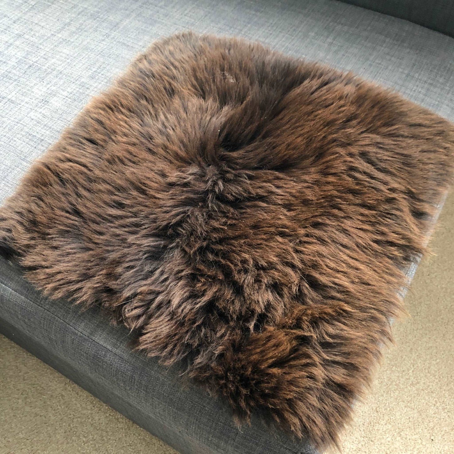 100% Real Eco Sheepskin Seat Pad British Square 37cm Natural Brown - ScentiMelti Home Fragrance, Beauty & Gifts UK