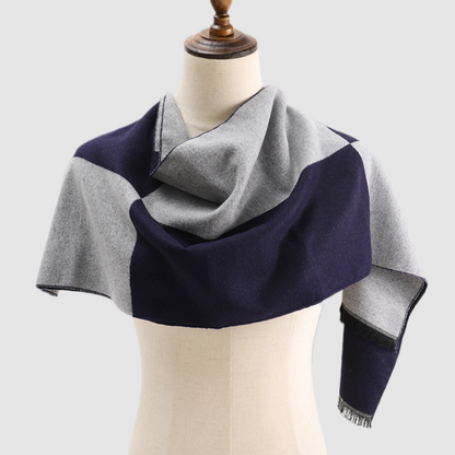 Men's Checked Wool Scarf Navy Grey - ScentiMelti Home Fragrance, Beauty & Gifts UK