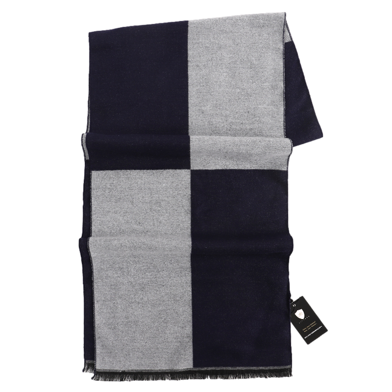 Men's Checked Wool Scarf Navy Grey - ScentiMelti Home Fragrance, Beauty & Gifts UK