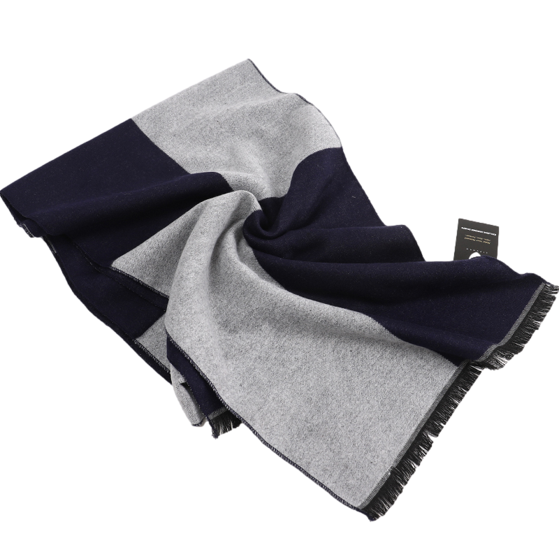 Men's Checked Wool Scarf Navy Grey - ScentiMelti Home Fragrance, Beauty & Gifts UK