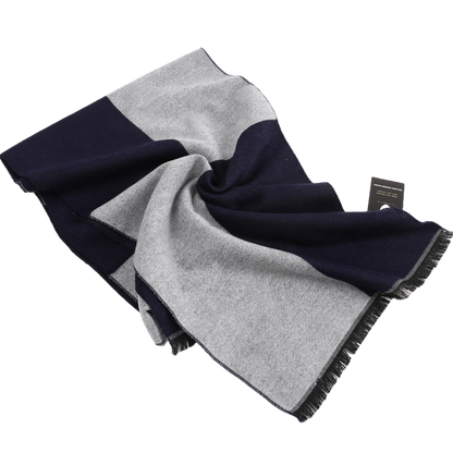 Men's Checked Wool Scarf Navy Grey - ScentiMelti Home Fragrance, Beauty & Gifts UK