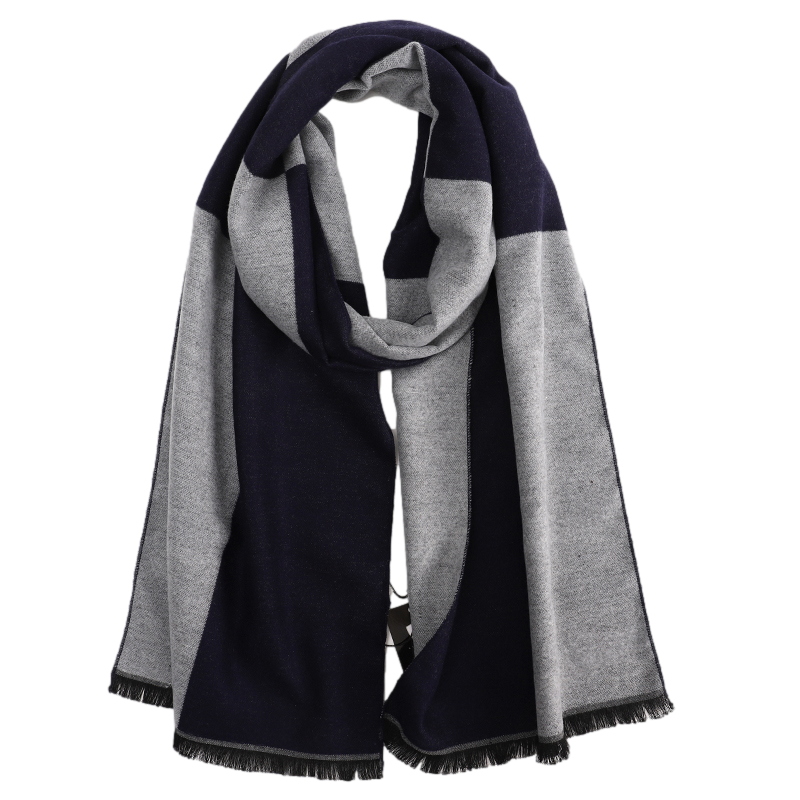 Men's Checked Wool Scarf Navy Grey - ScentiMelti Home Fragrance, Beauty & Gifts UK