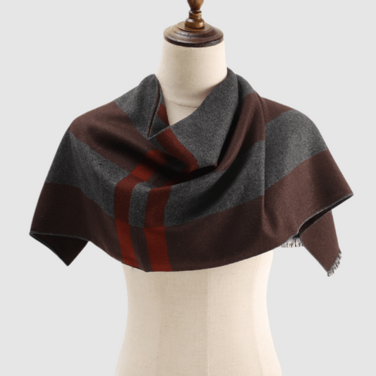 Men's Checked Wool Scarf Grey Brown Blue Red - ScentiMelti Home Fragrance, Beauty & Gifts UK