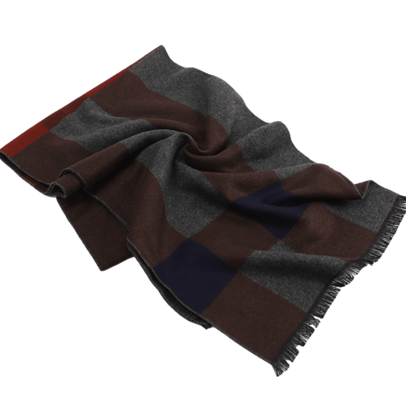 Men's Checked Wool Scarf Grey Brown Blue Red - ScentiMelti Home Fragrance, Beauty & Gifts UK