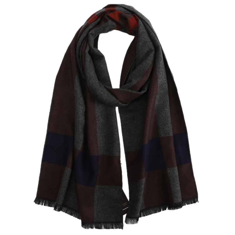 Men's Checked Wool Scarf Grey Brown Blue Red - ScentiMelti Home Fragrance, Beauty & Gifts UK