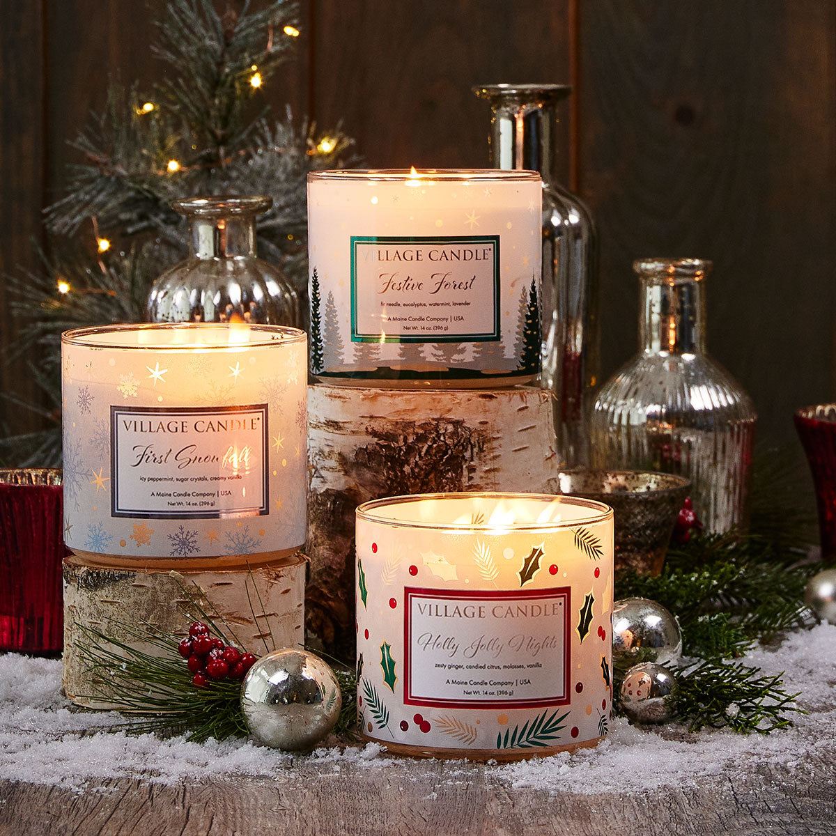 Village Candle - Festive Forest - Luminary Bowl - ScentiMelti Home Fragrance, Beauty & Gifts UK