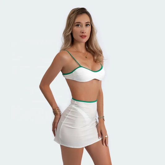 Ibiza Babe 3 Piece Bikini Set in White and Green - ScentiMelti Home Fragrance, Beauty & Gifts UK