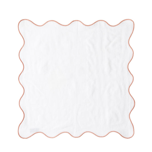 Scallop Linen Napkin White & Pink 45 x 45cm - ScentiMelti Home Fragrance, Beauty & Gifts UK