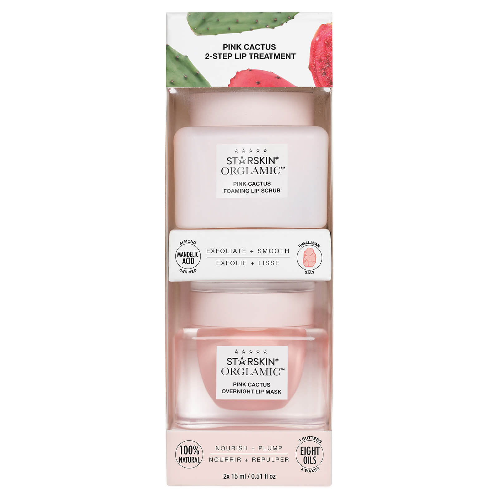 STARSKIN Orglamic Pink Cactus 2-Step Lip Treatment, Exfoliating Scrub & Nourishing Mask - ScentiMelti Home Fragrance, Beauty & Gifts UK