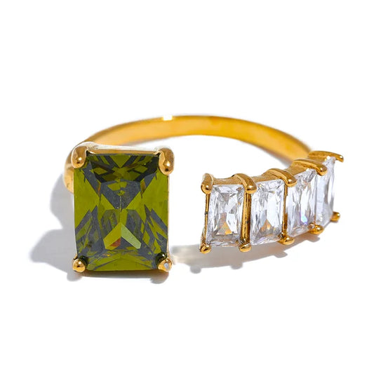 Isabella Luxe 18k Gold Plated Green Jewel Ring - ScentiMelti Home Fragrance, Beauty & Gifts UK