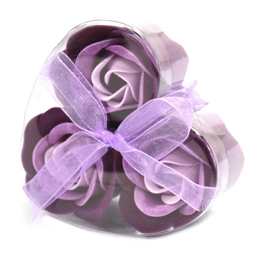 Set of 3 Soap Flower Heart Box - Lavender Roses - ScentiMelti  Set of 3 Soap Flower Heart Box - Lavender Roses