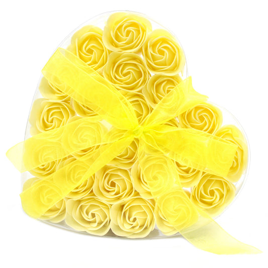 Set of 24 Soap Flower Heart Box - Yellow Roses - ScentiMelti  Set of 24 Soap Flower Heart Box - Yellow Roses