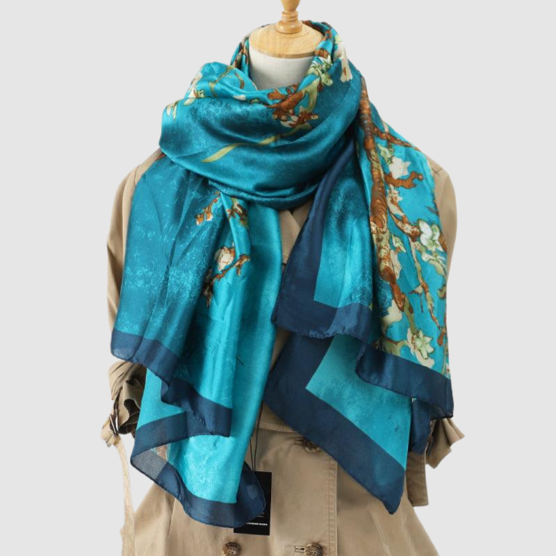 Almond Blossom Light Blue Satin Scarf - ScentiMelti Home Fragrance, Beauty & Gifts UK