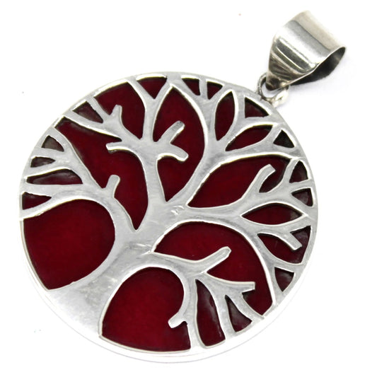 Tree of Life Silver Pendant 30mm - Coral Effect - ScentiMelti  Tree of Life Silver Pendant 30mm - Coral Effect