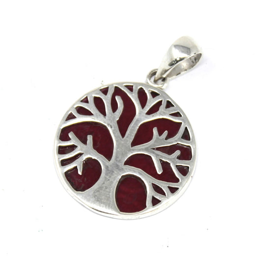 Tree of Life Silver Pendant 22mm - Coral Effect - ScentiMelti  Tree of Life Silver Pendant 22mm - Coral Effect