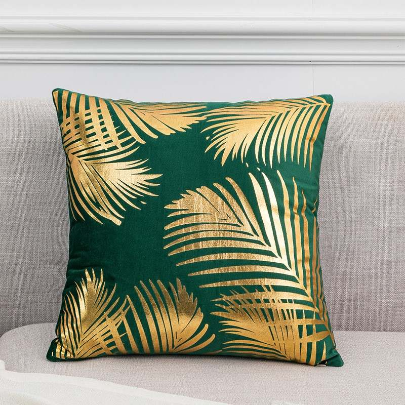 Gold Leaf Pattern Velvet Cushion Covers 45 x 45 cm - ScentiMelti Home Fragrance, Beauty & Gifts UK