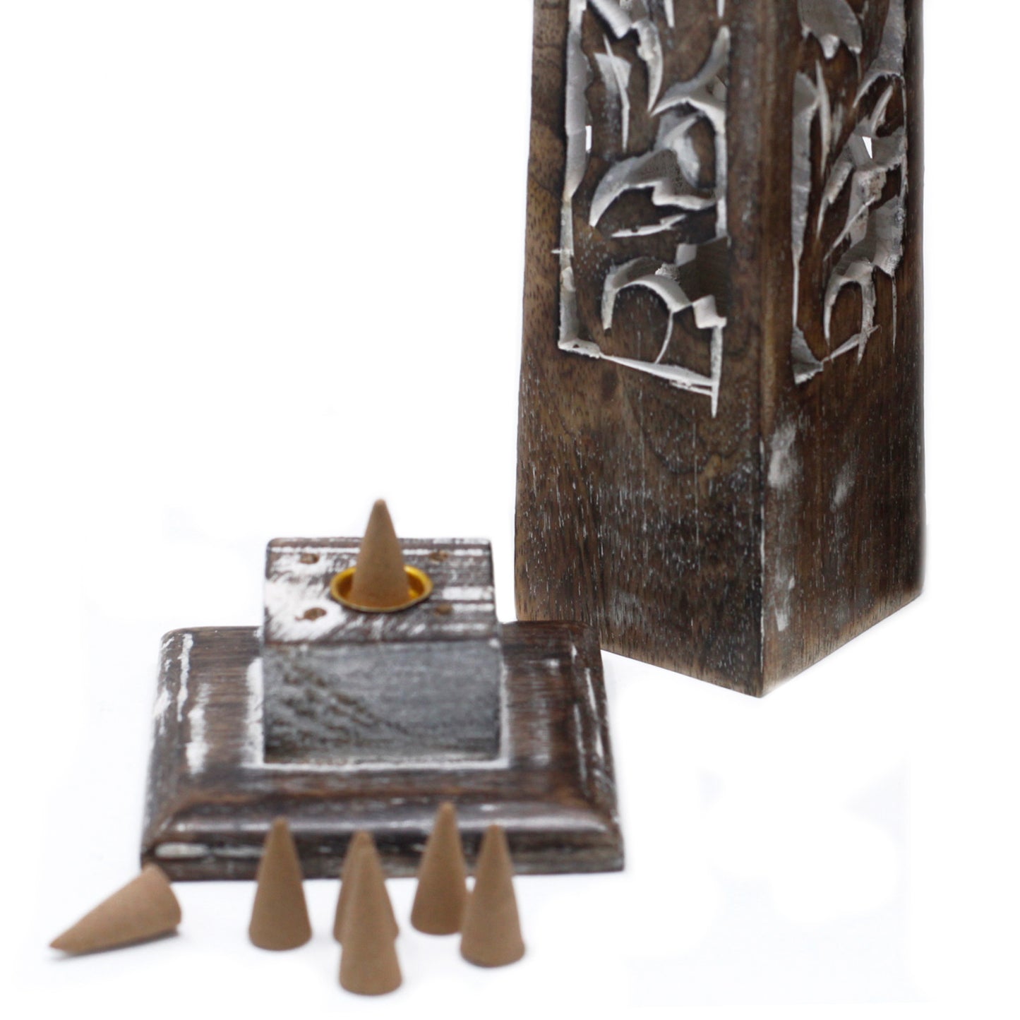 Tapered Incense Tower Washed Des2 - Mango Wood - ScentiMelti  Tapered Incense Tower Washed Des2 - Mango Wood