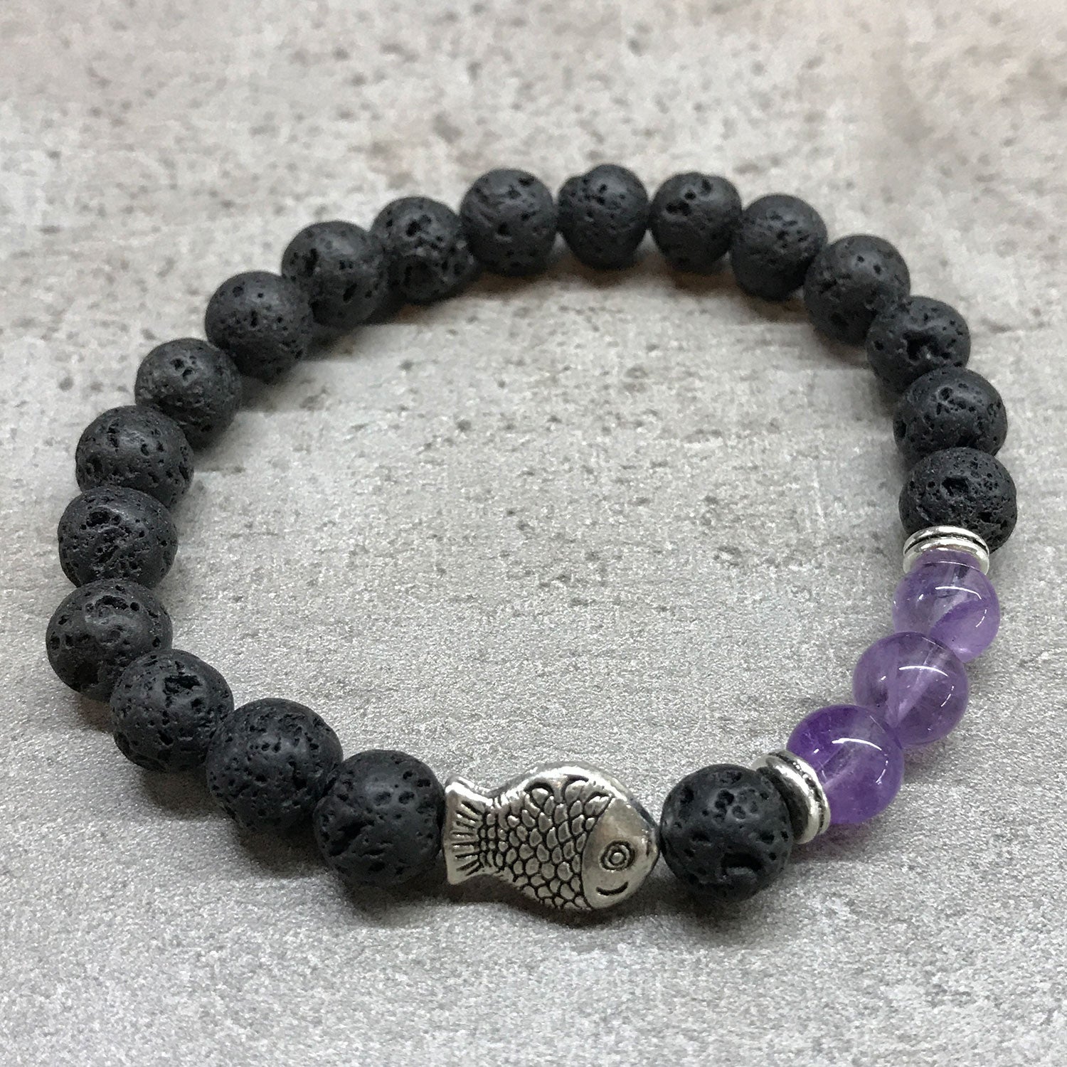 Lava Stone Bracelet - Fish Amethyst - ScentiMelti  Lava Stone Bracelet - Fish Amethyst