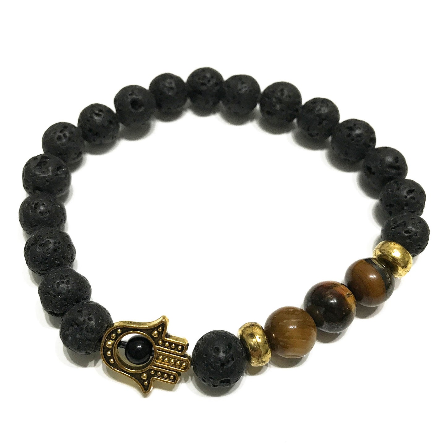 Lava Stone Bracelet - Hamsa Tiger-eye - ScentiMelti  Lava Stone Bracelet - Hamsa Tiger-eye