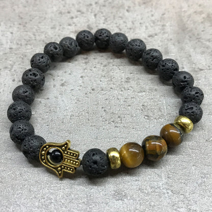 Lava Stone Bracelet - Hamsa Tiger-eye - ScentiMelti  Lava Stone Bracelet - Hamsa Tiger-eye