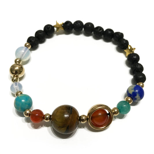 Lava Stone Bracelet - Gold Solar System - ScentiMelti  Lava Stone Bracelet - Gold Solar System