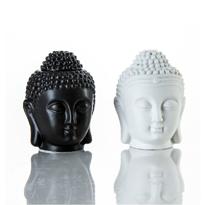 Buddha Head Oil Burner- Black & White - ScentiMelti  Buddha Head Oil Burner- Black & White