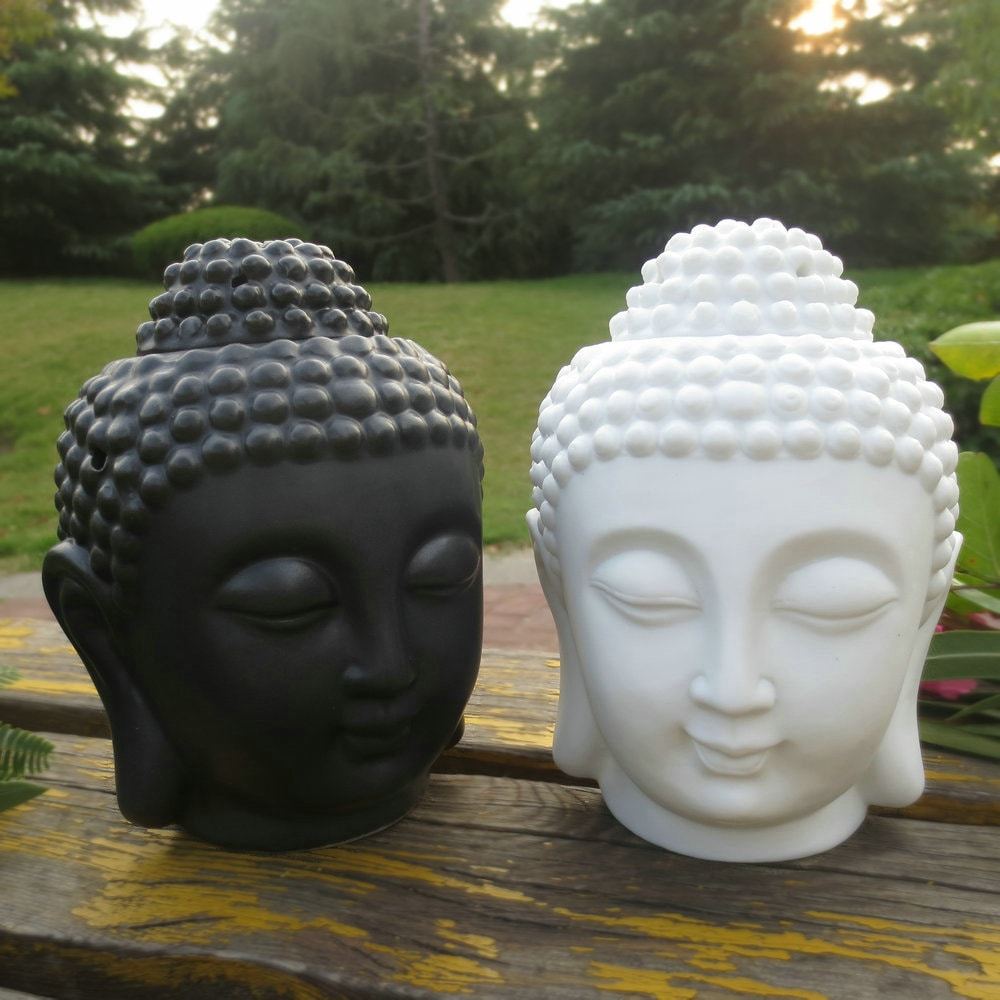 Buddha Head Oil Burner- Black & White - ScentiMelti  Buddha Head Oil Burner- Black & White