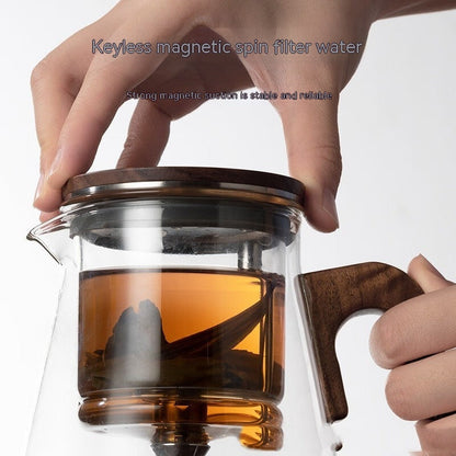 One-Click Filtering Walnut Full Glass Liner Teapot | Elegant Brewing Solution