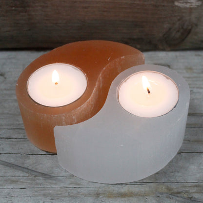 Selenite Ying Yang Candle Holder - ScentiMelti  Selenite Ying Yang Candle Holder