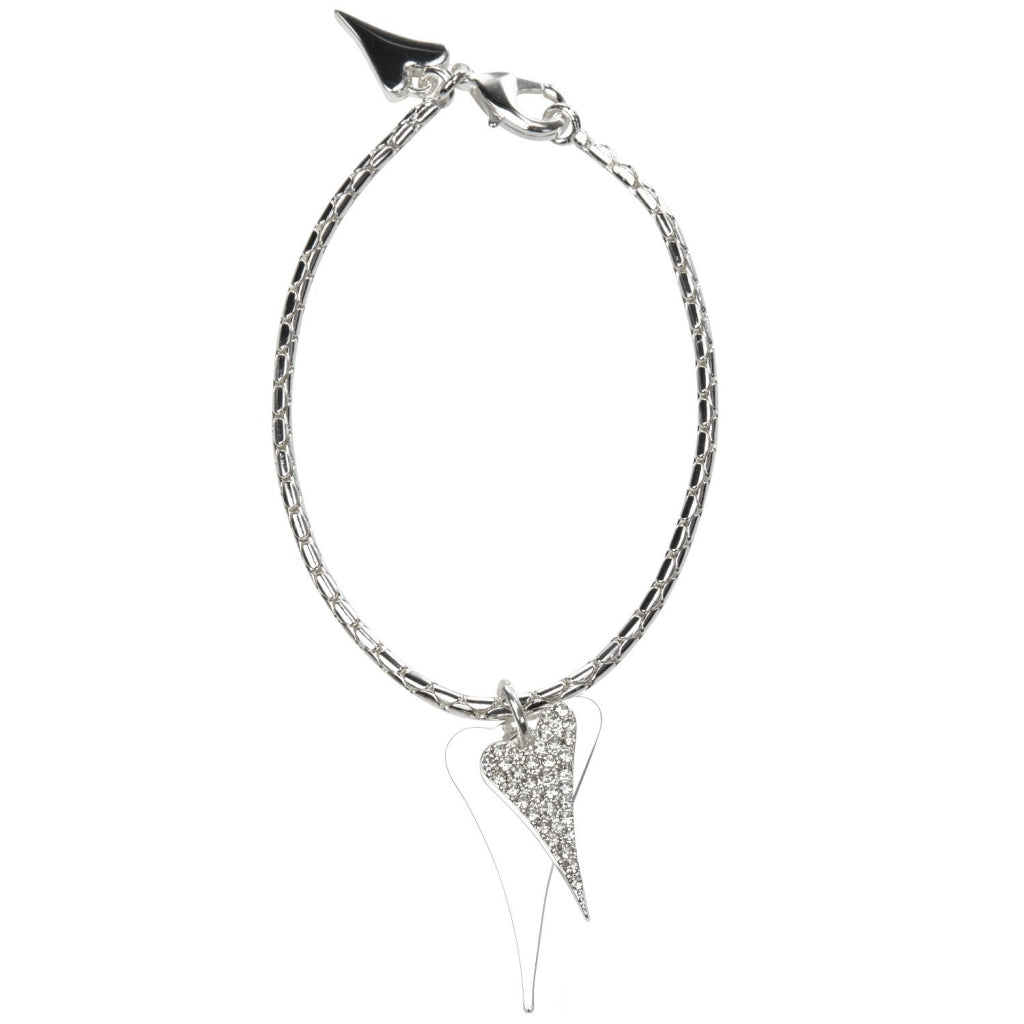 Bracelet Silver chain with 2 solid and diamante hearts - ScentiMelti Home Fragrance, Beauty & Gifts UK