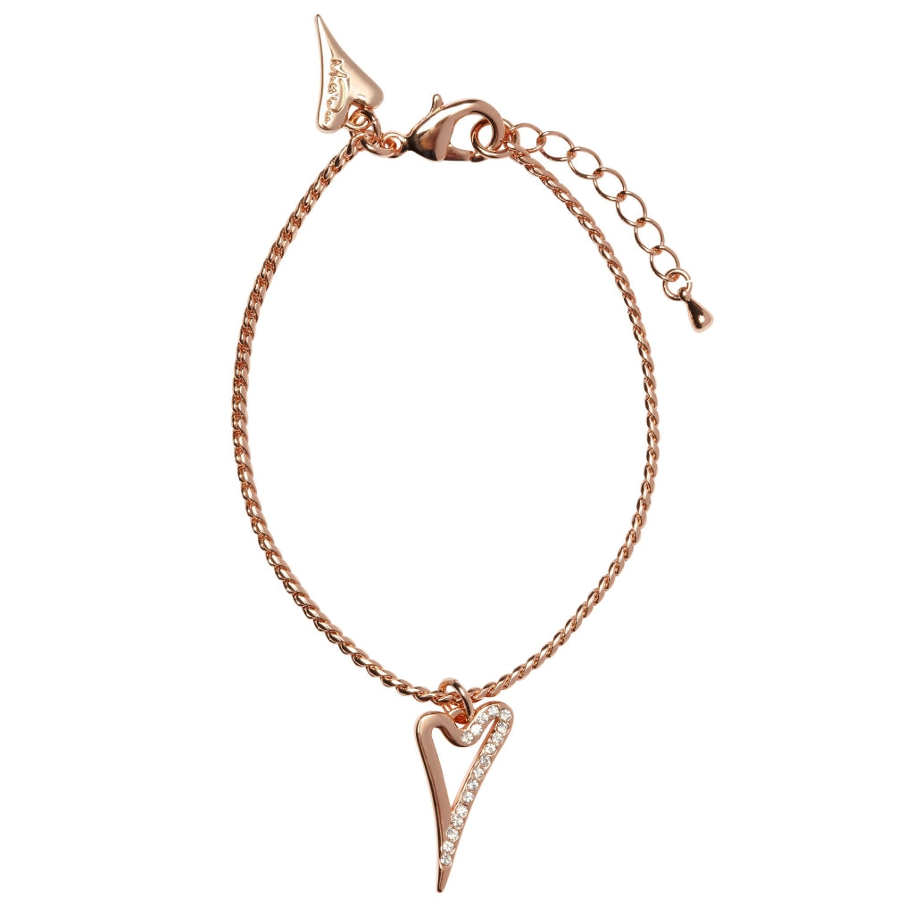 Bracelet Rose Gold hollow heart 1/2 plain 1/2 diamante - ScentiMelti Home Fragrance, Beauty & Gifts UK