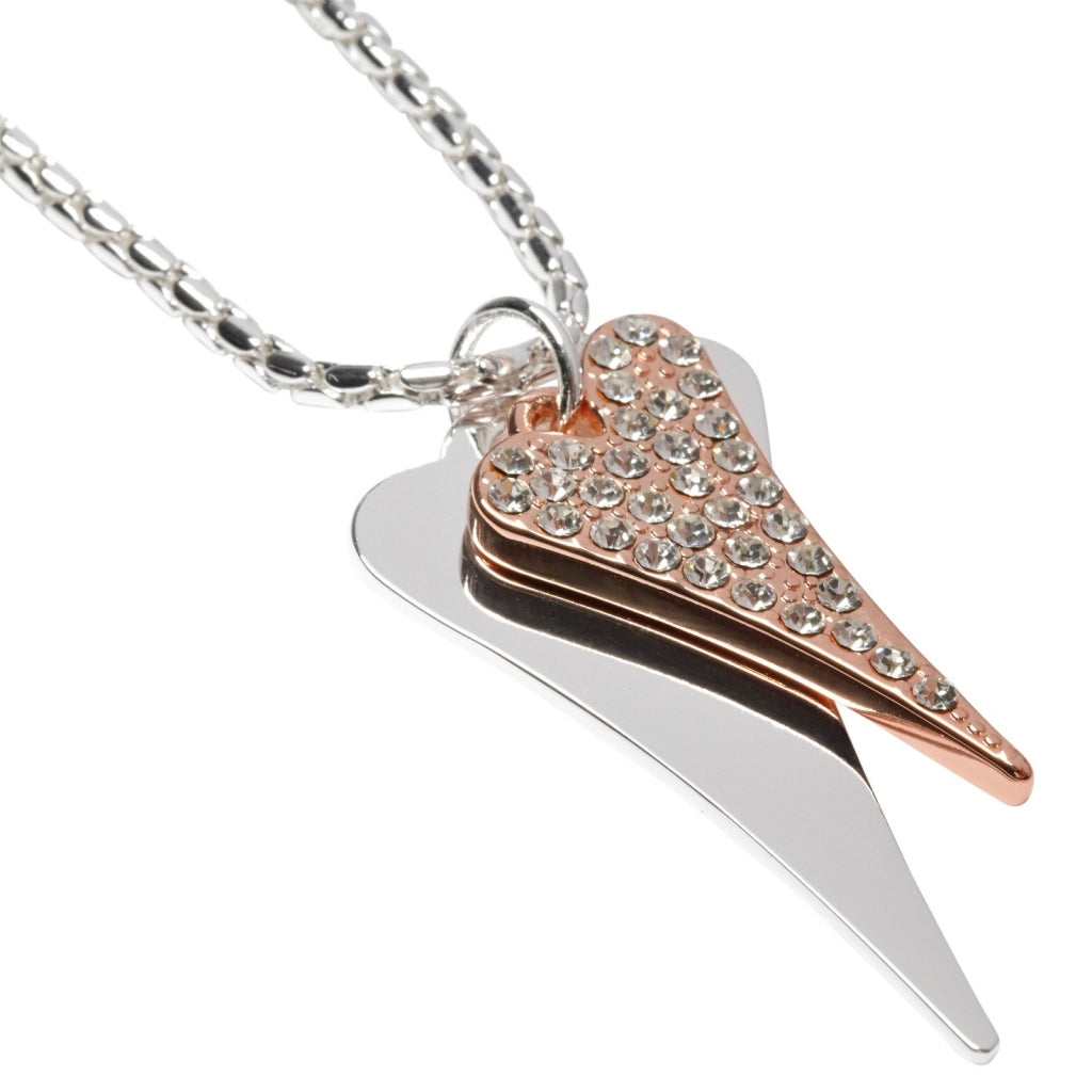 Necklace Long silver chain with silver & Rose Gold hearts - ScentiMelti Home Fragrance, Beauty & Gifts UK