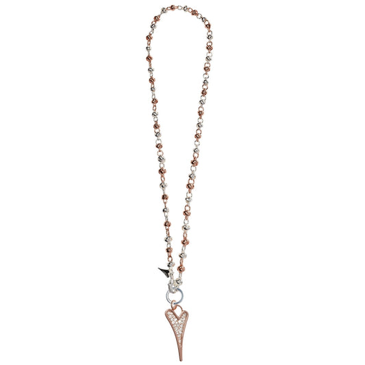 Necklace Long Silver/Rose Gold Knotted chain & diamante heart - ScentiMelti Home Fragrance, Beauty & Gifts UK