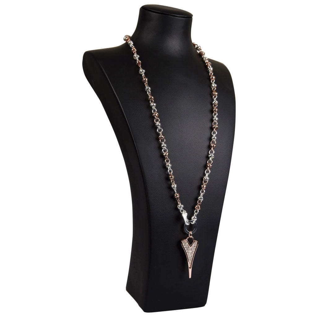 Necklace Long Silver/Rose Gold Knotted chain & diamante heart - ScentiMelti Home Fragrance, Beauty & Gifts UK