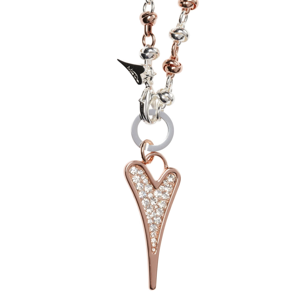 Necklace Long Silver/Rose Gold Knotted chain & diamante heart - ScentiMelti Home Fragrance, Beauty & Gifts UK