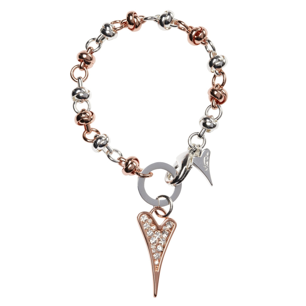 Bracelet Silver/Rose gold Knotted Chain & Diamante Heart - ScentiMelti Home Fragrance, Beauty & Gifts UK